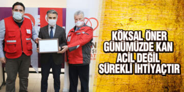 İkinci Başkan Köksal Öner:‘Kan Bağışına Teşekkür Belgesi Verdik’