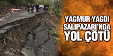 Salıpazarı İlçesinde yağışlar nedeni ile yol çöktü