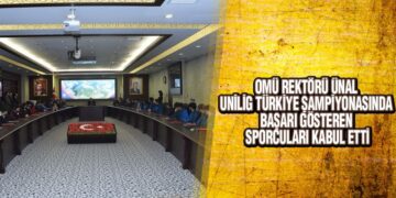 OMÜ Rektörü Ünal, Unilig Türkiye Şampiyonasında Başarı Gösteren Sporcuları Kabul Etti