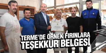Terme’de Örnek Fırınlara Teşekkür Belgesi